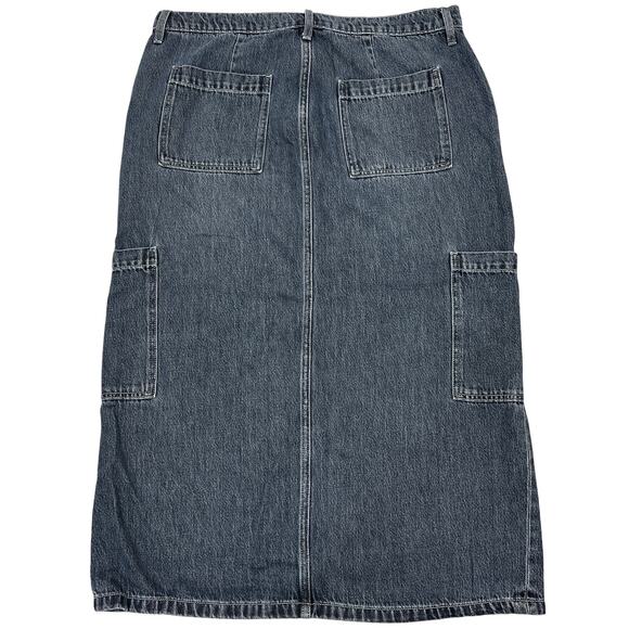 Old Navy Maxi Jean Skirt 14 Mid-Rise Drapey Denim Cargo Grunge Retro Dark Wash - Picture 2 of 10